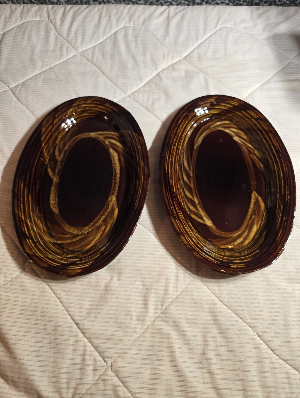 Sakura Port of Call Stoneware Tortoise Shell Set Of 2 16" Oval Serving Platters